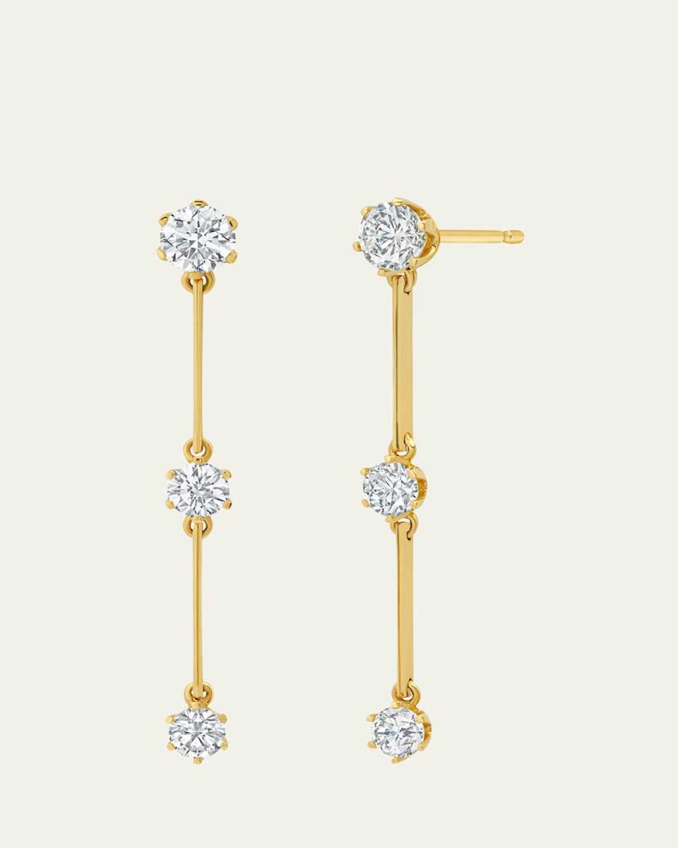 18K Yellow Gold Floating Diamond Triple Drop Earrings